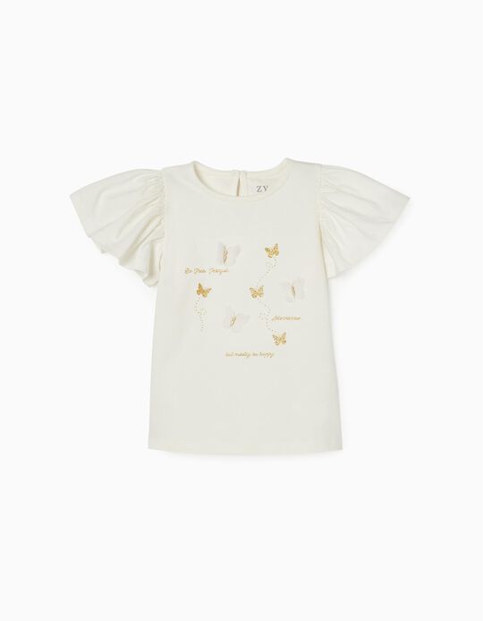 T-Shirt para Bebé Menina 'Be Happy', Branco