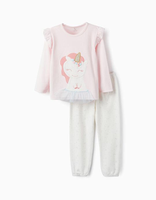 Velvet Pyjamas for Girls 'Unicorn', Pink/White
