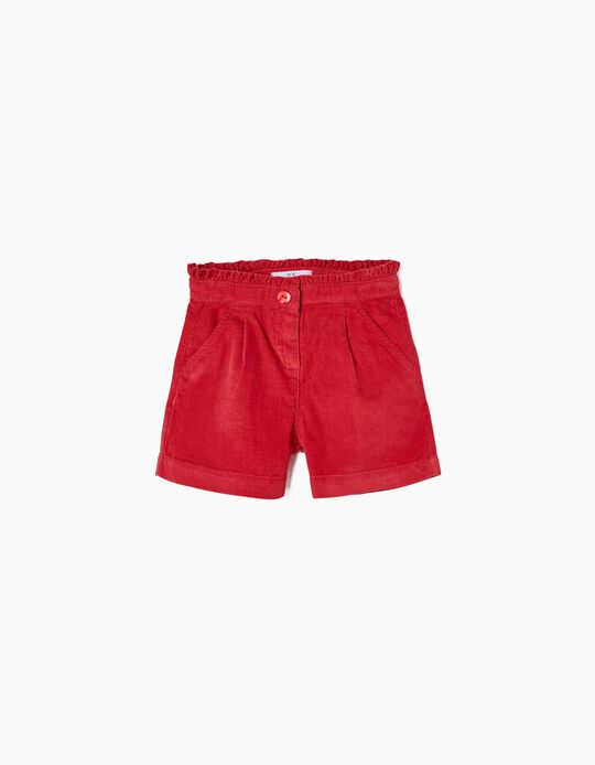 Corduroy Shorts with Frills for Girls, Red