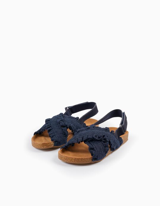Buy Online Sandals with Ruffles and Floral Embroidery for Girls, Dark Blue