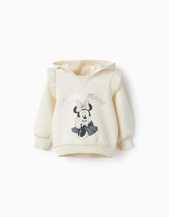 Cotton Hooded Sweatshirt with Tulle for Baby Girls 'Minnie', Cream