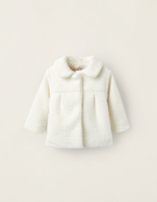Faux Fur Coat with Polar Lining for Newborn Girls, White