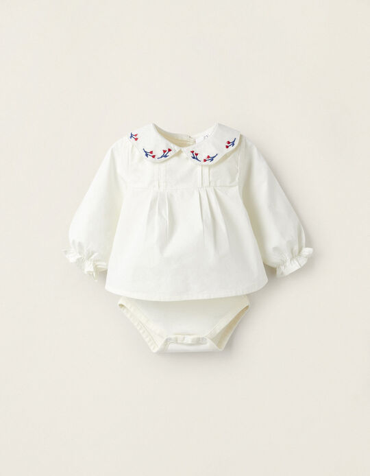 Comprar Online Body-Blusa de Algodão para Recém-Nascida 'Flores', Branco