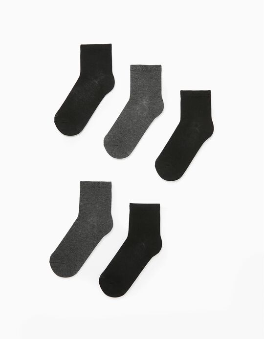 5-Pack Socks for Boys, Black/Grey