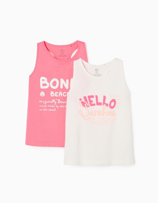 2-Pack Cotton Tops for Girls 'Hello Sunshine', White/Pink