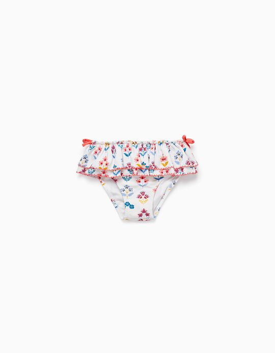 Swim Bottoms with Frills UV 80 Protection for Baby Girls, White