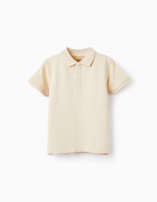 Short Sleeve Polo in Cotton Piqué for Boys, Beige