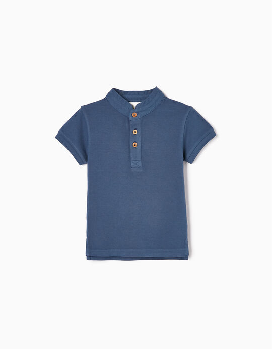 Cotton Polo-shirt with Mao Collar for Baby Boys, Blue