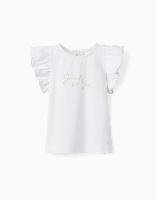 T-Shirt com Rendas para Bebé Menina 'Joie de ma Vie', Branco