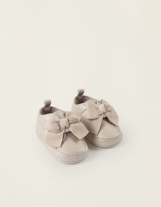 Comprar Online Sapatos de Camurcina com Laço para Recém-Nascida, Bege