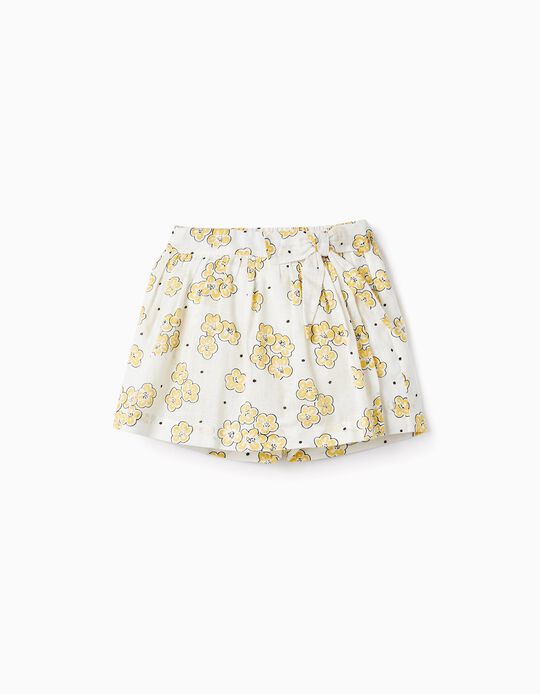 Floral Cotton Skort for Girls, White/Yellow