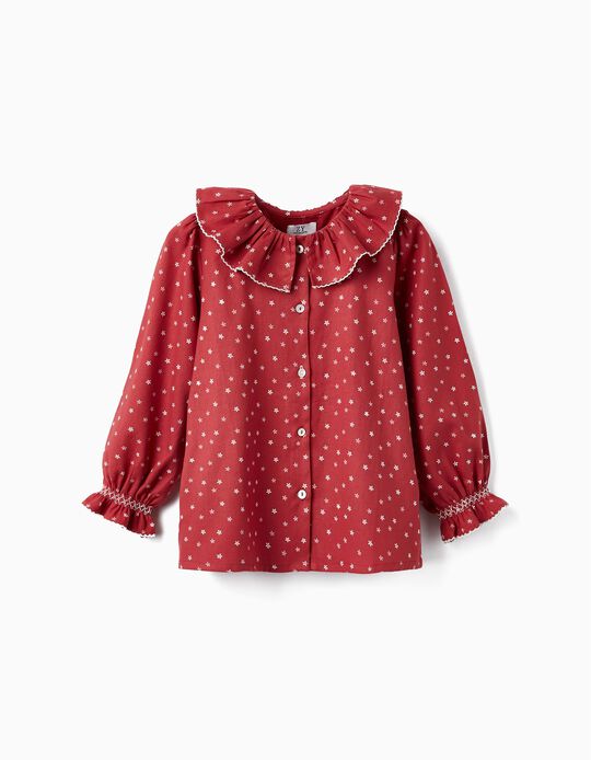 Blusa em Sarja de Algodão para Menina 'Floral', Vermelho