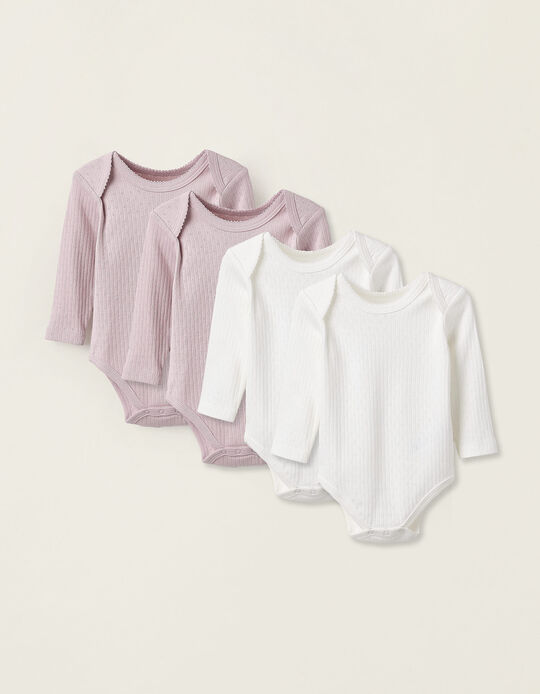 Comprar Online Pack 4 Bodies Pointelle em Trespasse para Recém-Nascida, Branco/Rosa