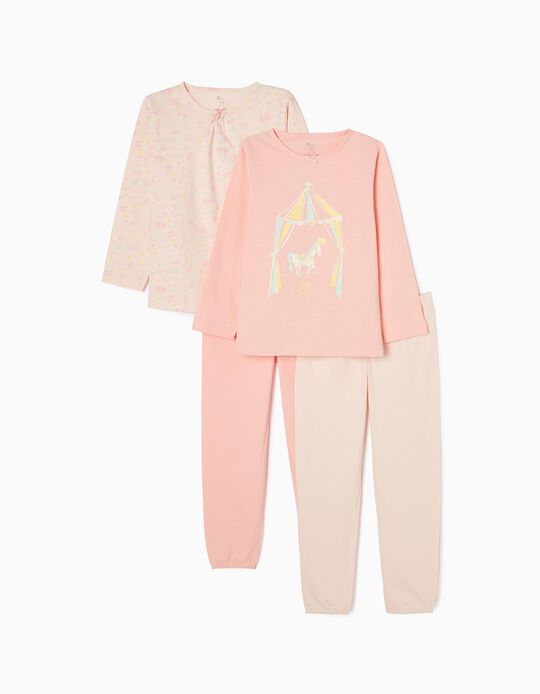 2-Pack Cotton Pyjamas for Girls 'Circus', Pink