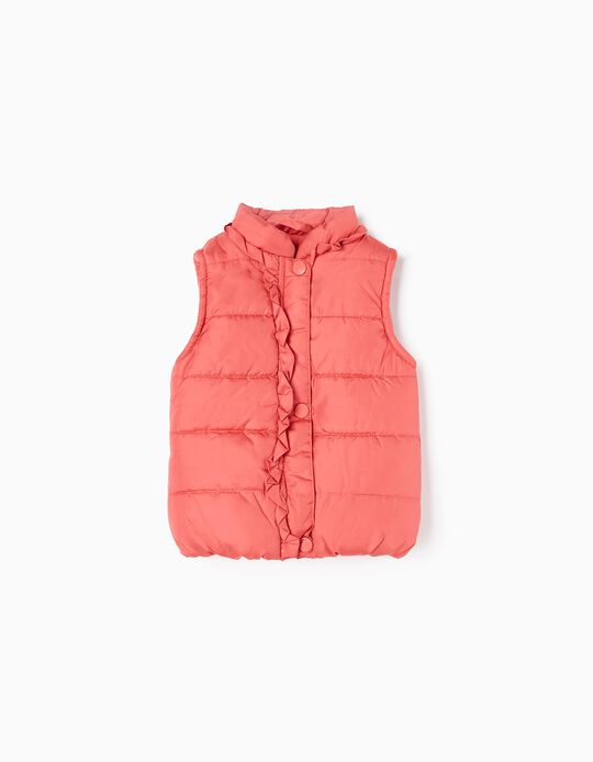 Padded Gilet with Polar Lining for Baby Girls, Coral