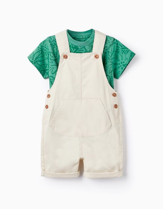 T-shirt + Dungarees for Baby Boys, Green/Beige