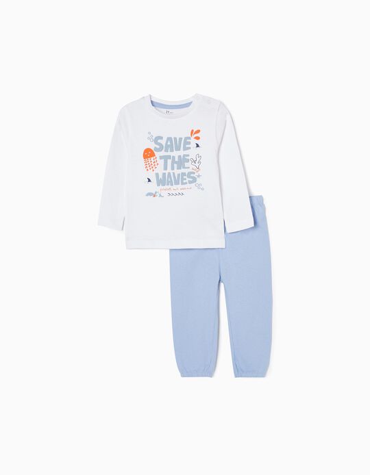 Pijama de Algodón para Bebé Niño 'Waves', Blanco/Azul