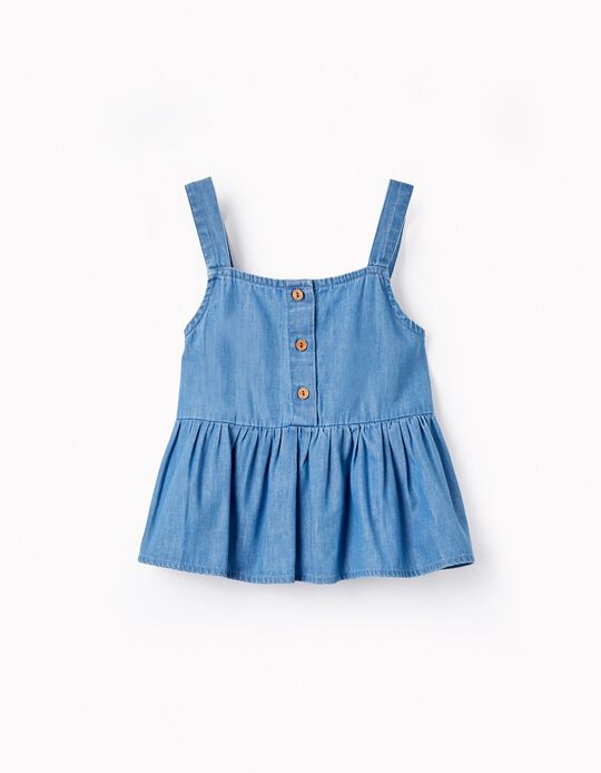 Denim Top with Straps for Girls, Blue