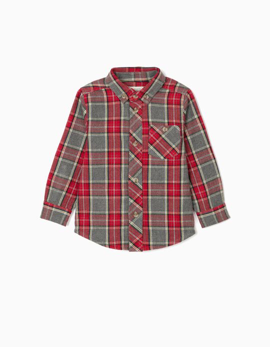 Camisa Ajedrez para Bebé Niño 'B & S', Rojo/Gris