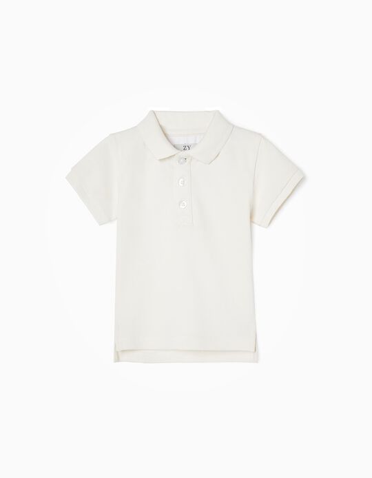 Cotton Polo Shirt for Baby Boys, White