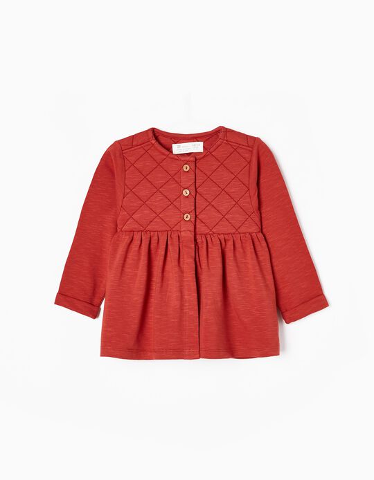 Cotton Jersey Jacket with Texture for Baby Girls, Red