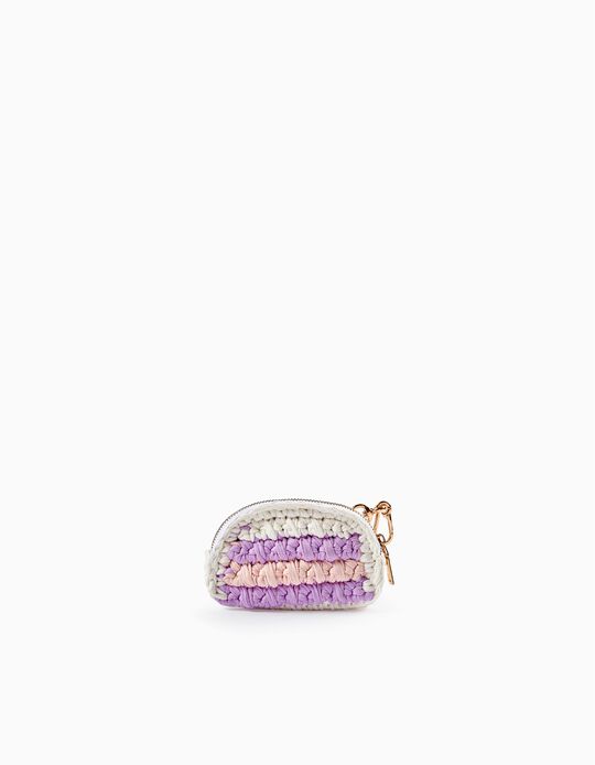 Striped Small Purse for Girls, Lilac/White