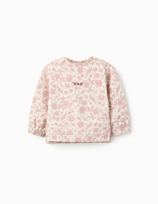 Comprar Online Sweat Floral Cardada para Bebé Menina, Branco/Rosa