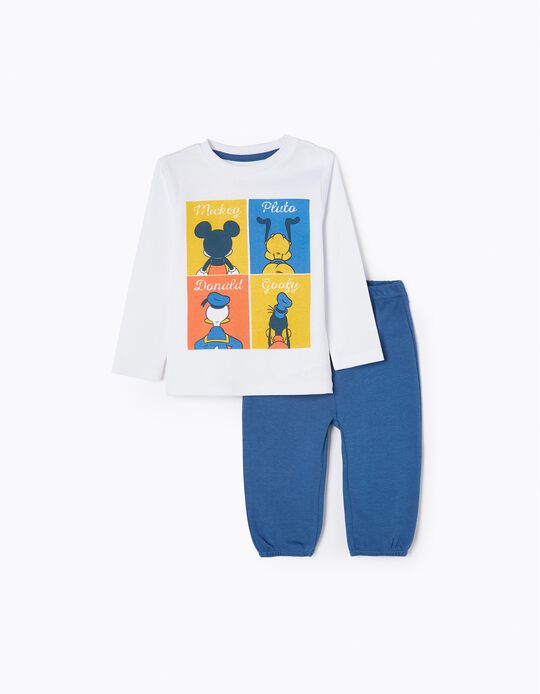 Cotton Pyjamas for Baby Boys 'Mickey & Friends', White/Blue