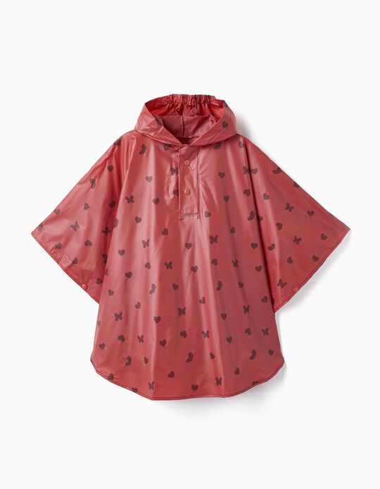 Rain Poncho for Girls 'Hearts & Butterflies', Burgundy