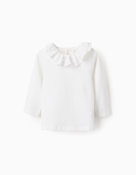 Comprar Online T-shirt Lisa com Folhos para Bebé Menina, Branco