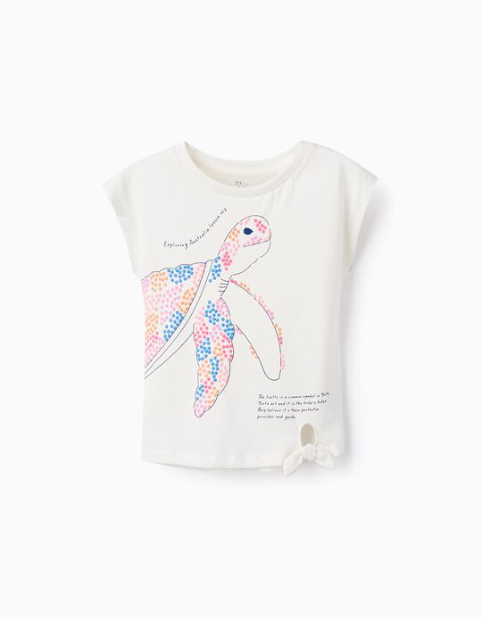 Cotton T-shirt for Girls 'Turtle', White