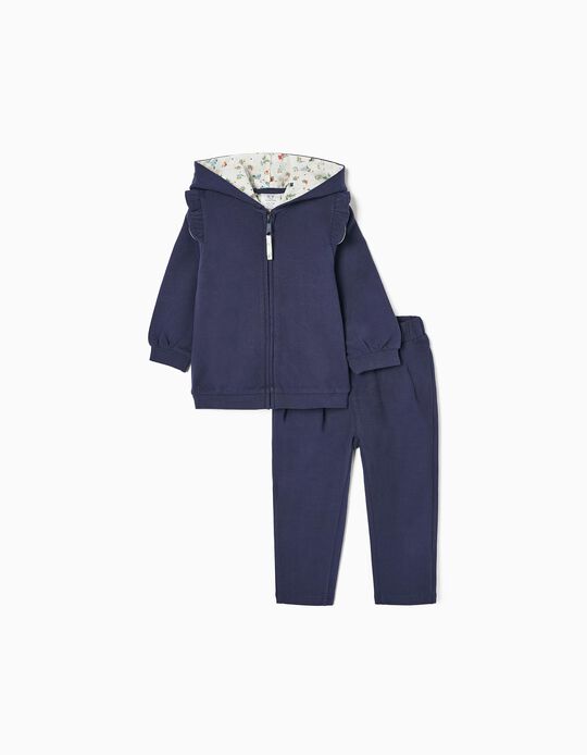 Cotton Tracksuit for Baby Girls, Dark Blue