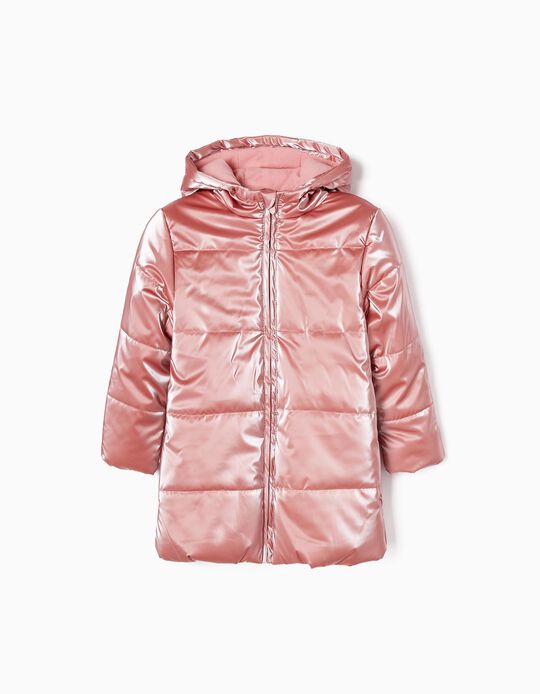 Hooded Puffer Jacket with Polar Lining for Girls 'Clover', Pink