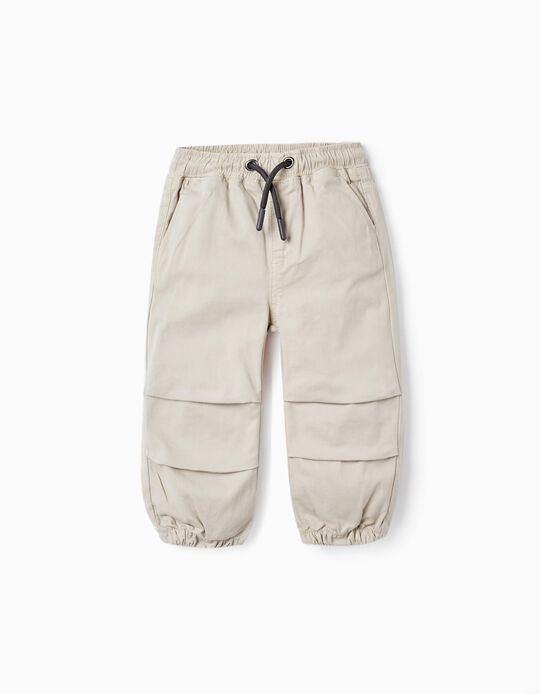 Sporty Twill Trousers for Baby Girls, Beige