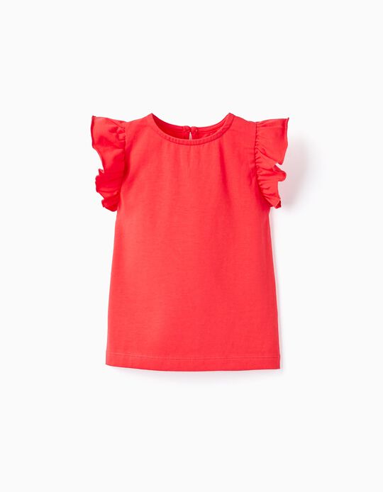 Comprar Online T-shirt de Algodão com Folhos para Bebé Menina, Vermelho