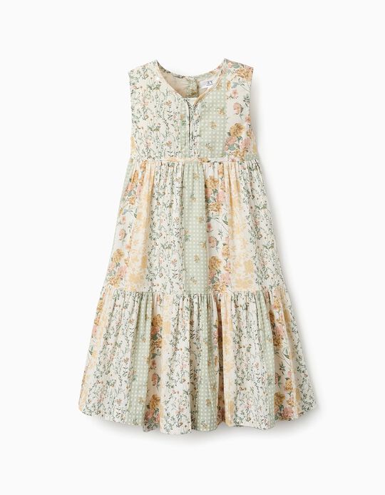 Comprar Online Vestido Floral de Algodão para Menina, Verde/Bege/Rosa