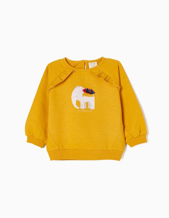 Cotton Sweatshirt with Frills for Baby Girls 'Elephant', Yellow