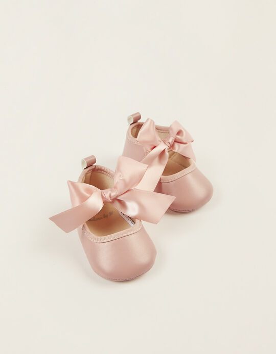 Ballet Pumps with Bow for Newborn Baby Girls, Pink