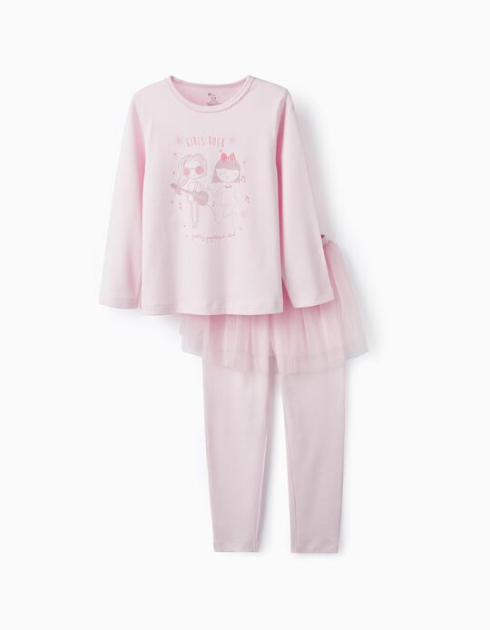 Cotton Pyjama with Skirt for Girls 'Girls Rock', Pink