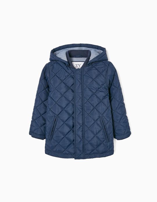 Quilted Jacket with Removable Hood for Boys, Dark Blue