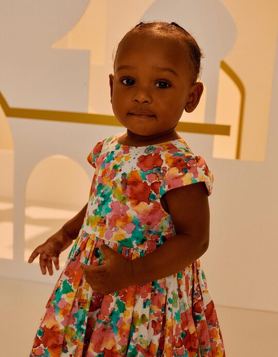 Vestido com Padrão Aguarela para Bebé Menina, Multicolor