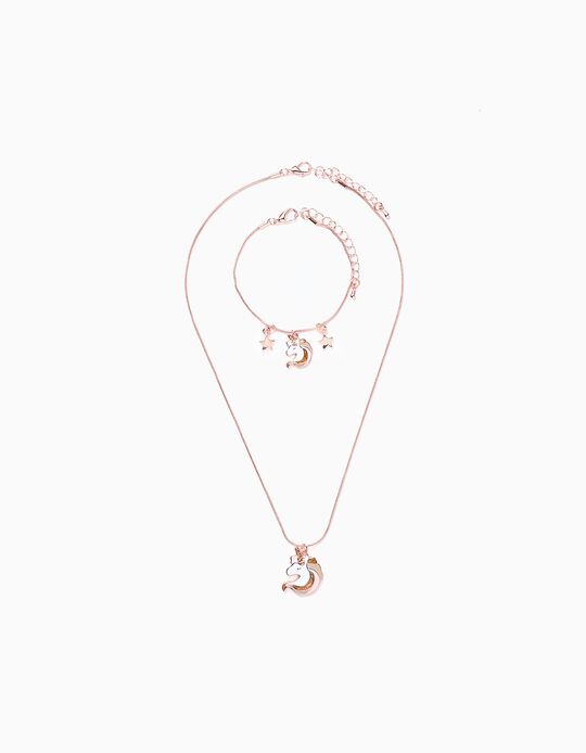 Comprar Online Pack Colar + Pulseira para Menina 'Unicórnio', Rosa Gold