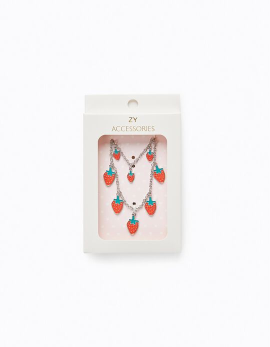 Necklace + Bracelet for Girls 'Strawberry', Silver