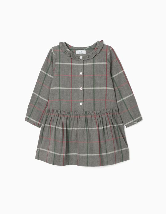Chequered Dress for Baby Girls, Grey