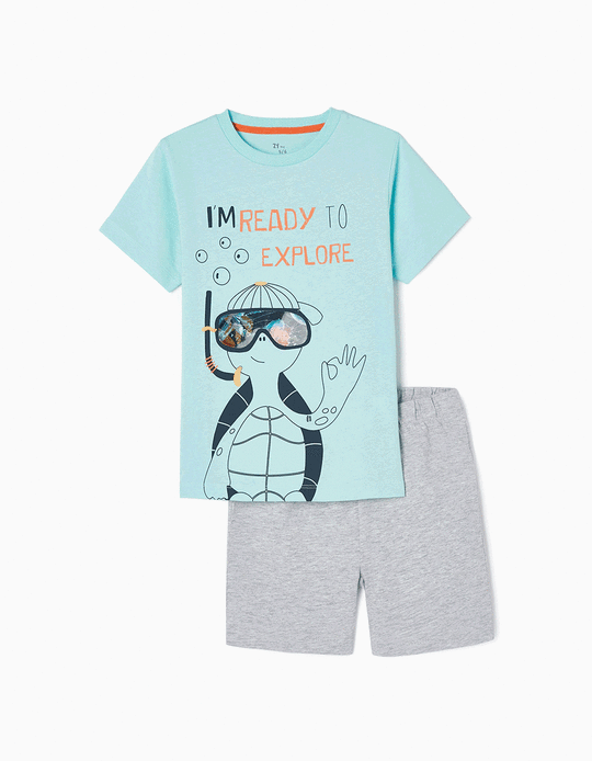 Cotton Pyjamas for Boys 'Ready to Explore', Grey/Blue