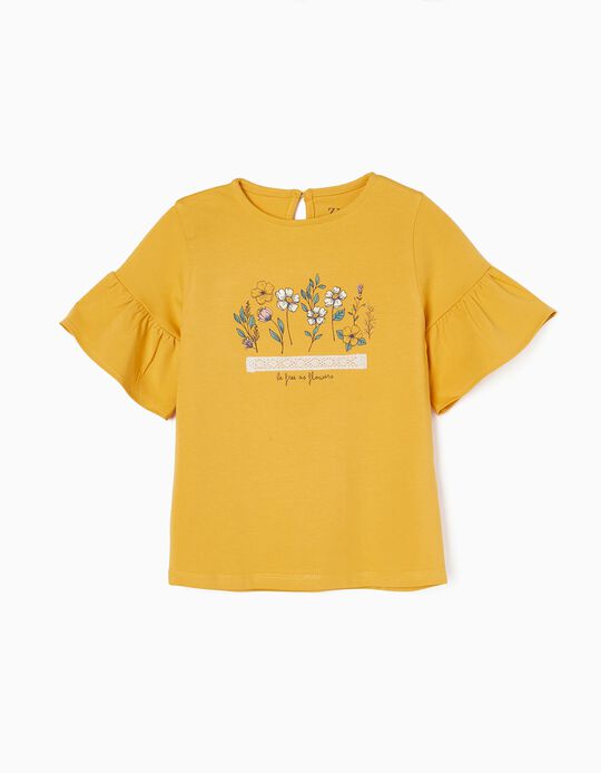 T-shirt de Algodão para Menina 'Free', Amarelo