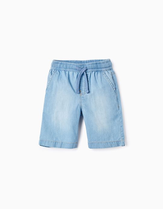 Pantalones Cortos Midi de Mezclilla Ligera de Algodón para Niño, Azul Claro