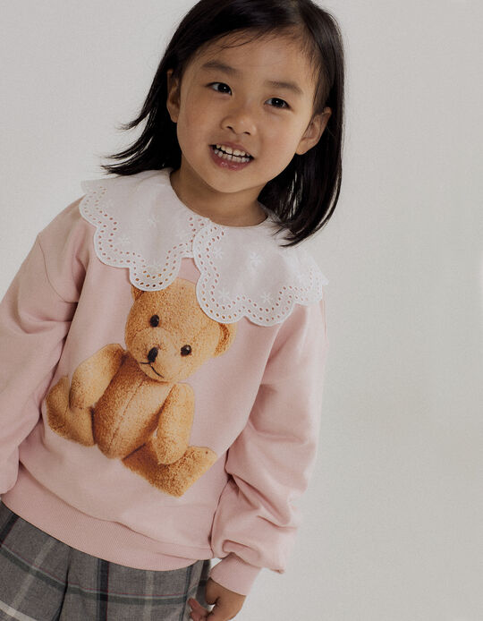 Cotton Sweatshirt for Girls 'Teddy Bear', Pink