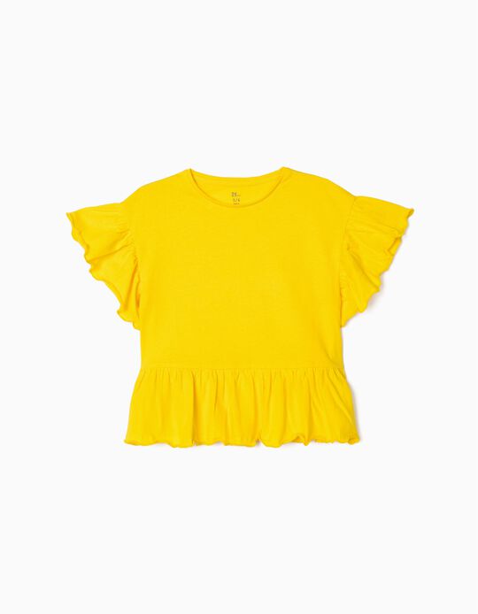 T-Shirt with Ruffles for Girls, Yellow