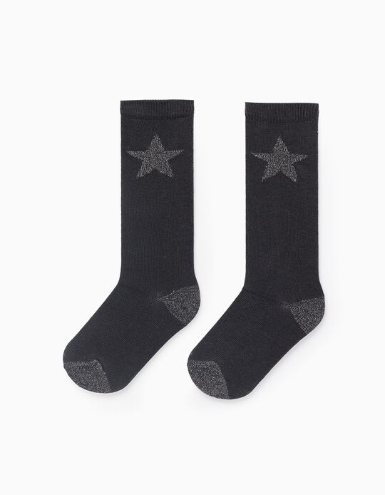 Comprar Online Meias Altas com Estrelas de Lurex para Menina, Preto/Prateado